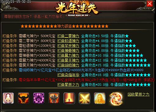 传奇私服神力装备的打造条件和属性解析